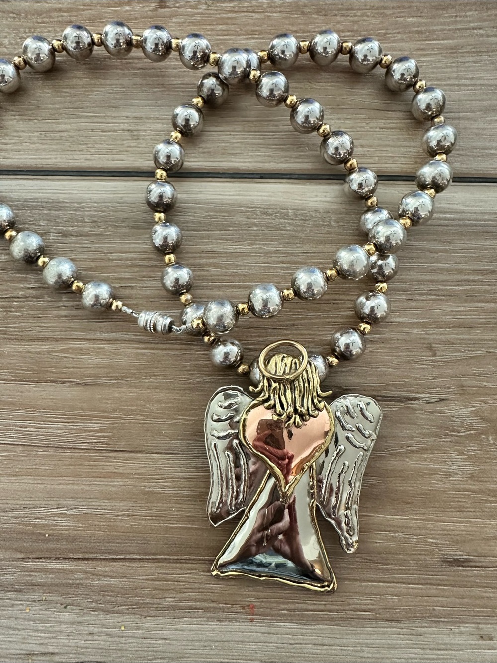 Vintage Angel/Brooch Beaded Necklace